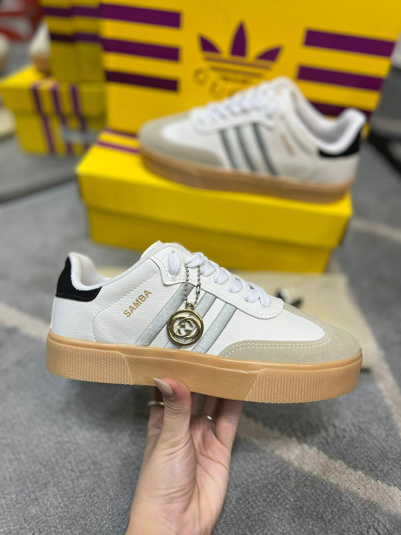 Tênis Adidas Colab GUCCI Samba Retrô Branco Feminino Premium