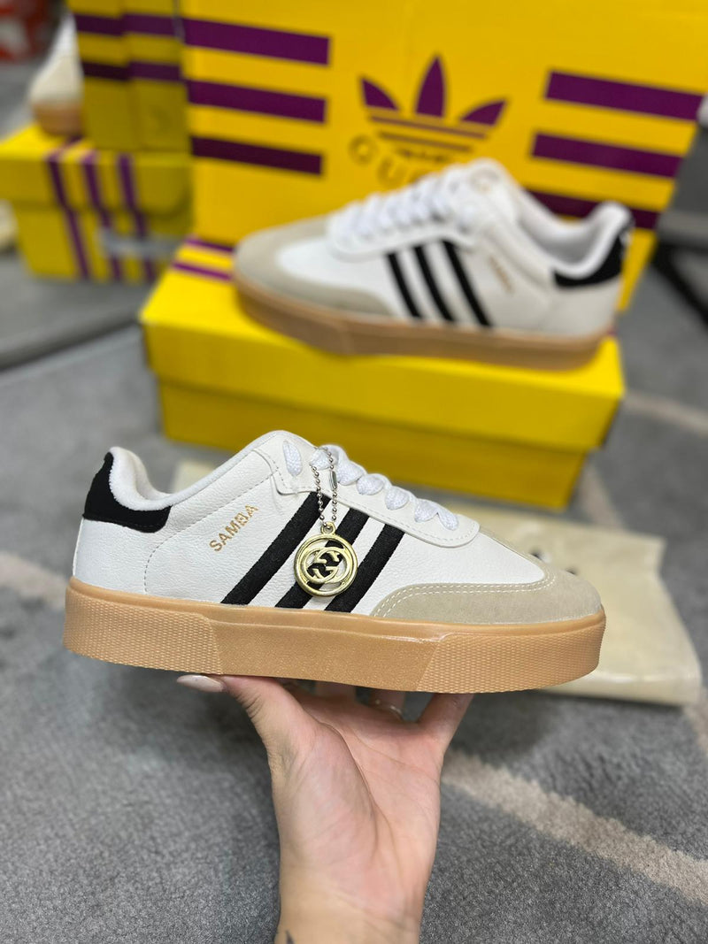 Tênis Adidas Colab GUCCI Samba Retrô Branco Preto Feminino Premium