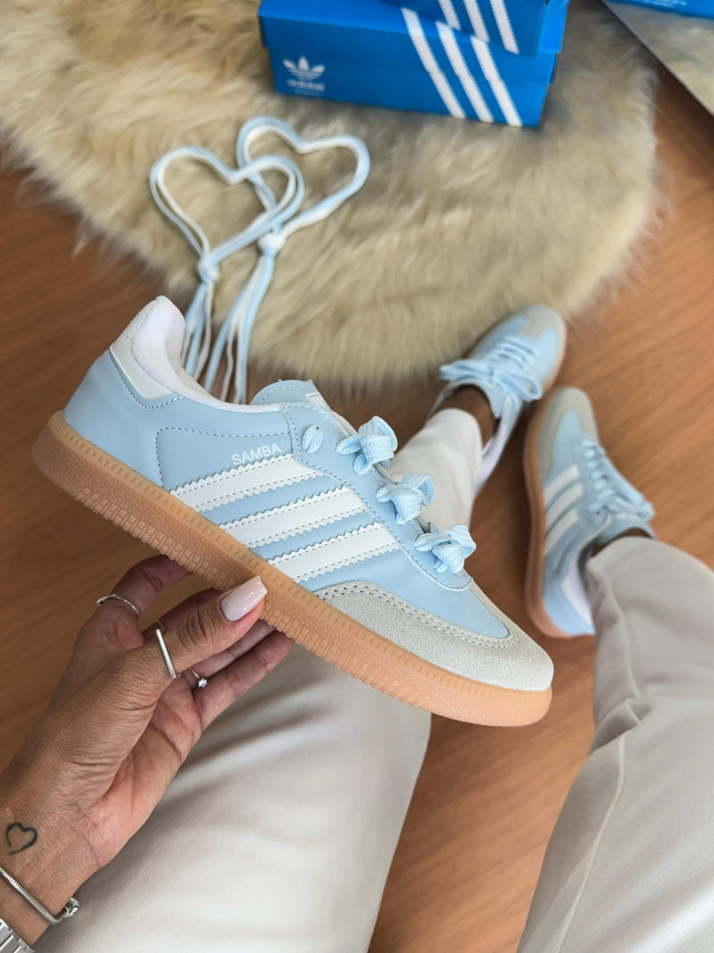 Tênis Adidas Samba OG Branco Azul Bebê Feminino Premium
