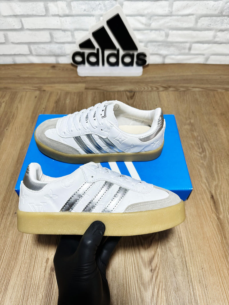 Tênis Adidas Samba Plataforma Branco Prateado Feminino Premium
