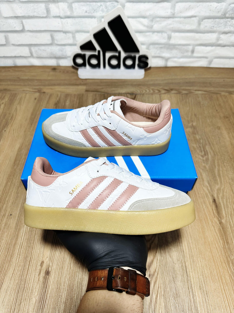 Tênis Adidas Samba Plataforma Branco Rosa Feminino Premium