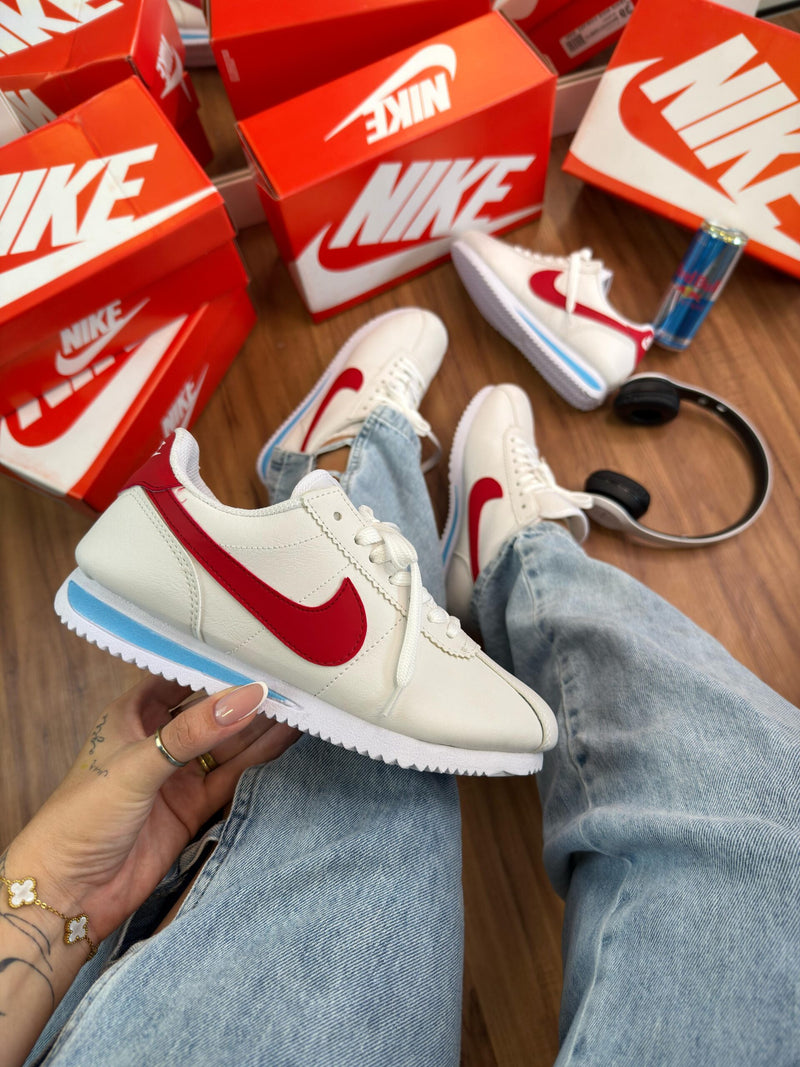 Tênis Nike Cortez Azul Vermelho Feminino Premium