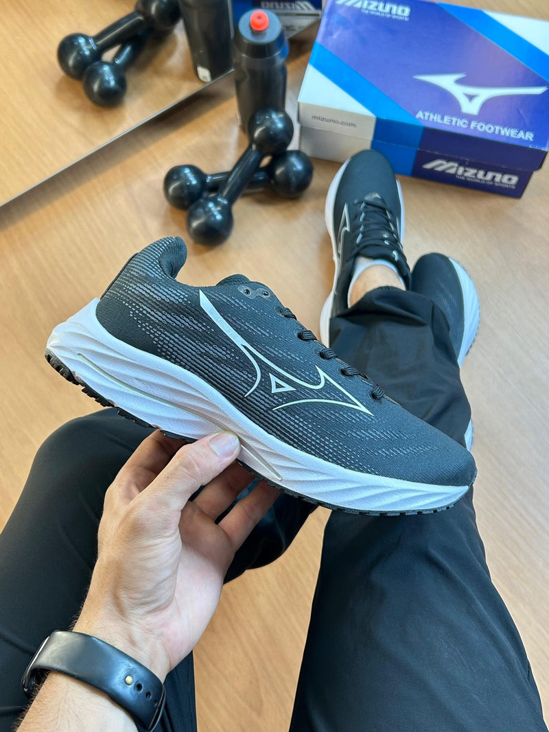 Mizuno Wave Rider 28 Cinza/Laranja/Celeste/Preto