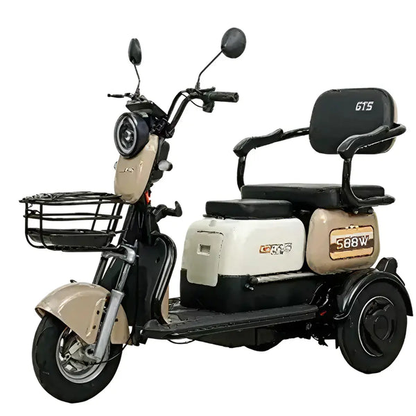 TRICICLO ELETRICA T5 500W BRANCO/BEGE BATERIA DE CHUMBO 60V MARCA GTS - JD-21