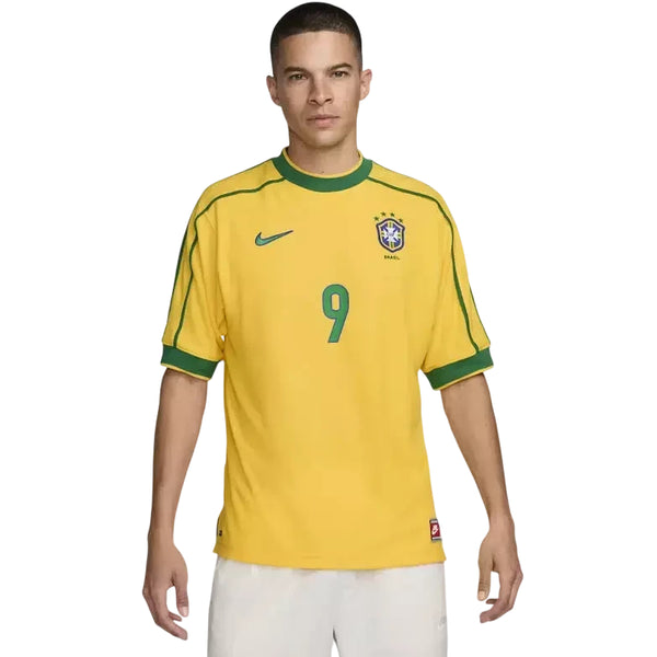 Camisa Brasil I 1998 Retro Nike Masculina - Amarela <> (RONALDO 9) <> Personalizada