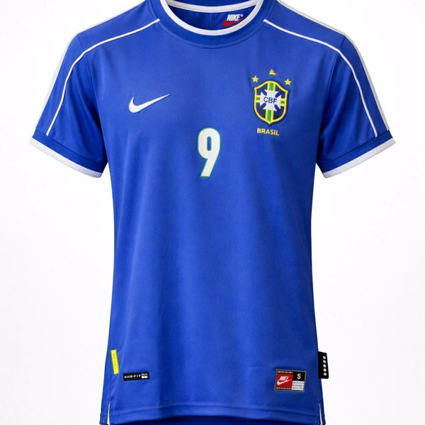 Camisa Brasil II 1998 Retro Nike Masculina - Azul <> (RONALDO 9) <> Personalizada